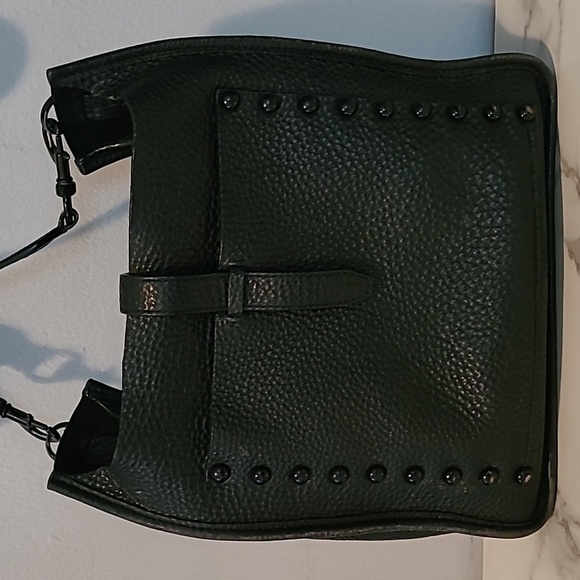 Rebecca Minkoff Unlined Feed Black Pebbled Leather Studded Slouchy Crossbody Bag - Picture 2 of 15